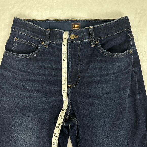Lee Jeans Womens 12 Long Blue Dark Wash Bootcut Stretch Denim Zip Fly Classic - Picture 10 of 13